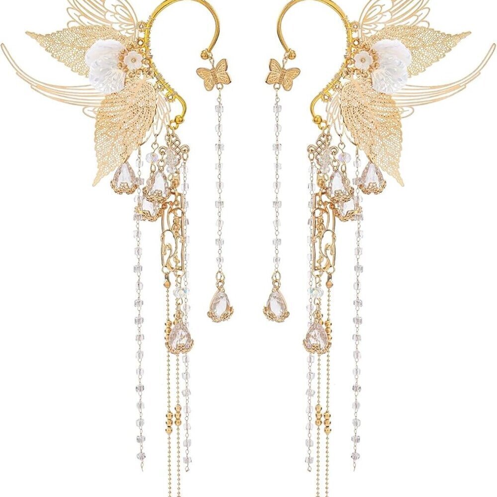 Butterfly Elf Ear Cuffs Fairy Tassel Wrap Non Piercing for Women
